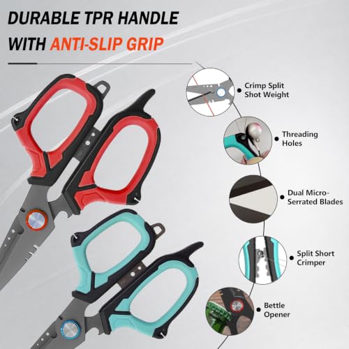 Eupheng 6.5" Pro Multifunction Fishing Scissors for Braided Line Mono Fluorocarbon wire lines,Dual Serrated Titanium Blades Non-Slip Grip Fishing Shears Enlarged Finger Holes with Bottle Opener - style: 6.5in Blue Scissors