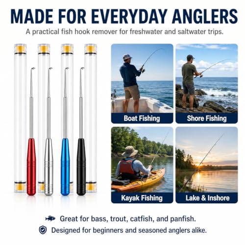 4PCS Fish Hook Remover Tool – Stainless Steel Fishing Hook Remover, Quick Removal Extractor with Storage Tube, Essential Fishing Gear and Equipment for Anglers