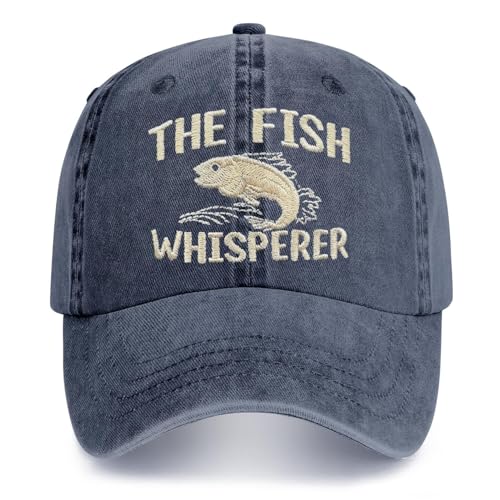 Fish Hats for Men Women,Funny Fishing Lover Gifts,Embroidered Washed Distressed Baseball Cap,Vintage Trucker Hat - color: Whisperer-blue