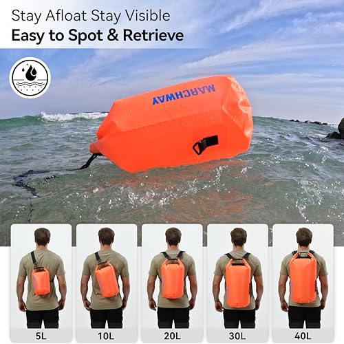 MARCHWAY Floating Waterproof Dry Bag Backpack 5L/10L/20L/30L/40L, Roll Top Sack Keeps Gear Dry for Kayaking, Rafting, Boating, Swimming, Camping, Hiking, Beach, Fishing - color: Orange, size: 5L