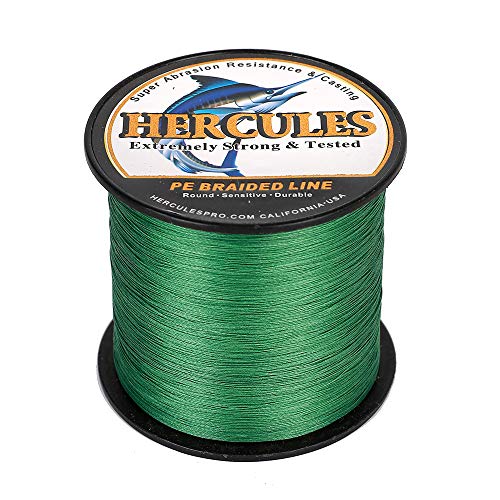 HERCULES Cost-Effective Super Strong 4 Strands Braided Fishing Line 6LB to 100LB Test for Salt-Water, 109/328 / 547/1094 Yards (100M / 300M / 500M / 1000M), Diam# 0.08MM - 0.55MM, Hi-Grade - color: Green, size: 30LB(13.6KG)-0.28MM-547YDS(500M)