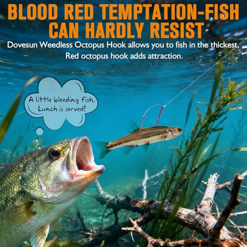 Dovesun 30/20PCS Weedless Hooks Weedless Circle & Octopus Hooks for Catfish Bass Fishing Weedless Fishing Hooks for Saltwater Freshwater Catfish Hooks Size 1# 2/0 4/0 6/0 8/0 - color: Red-Octopus Hook, size: 6/0-20PCS