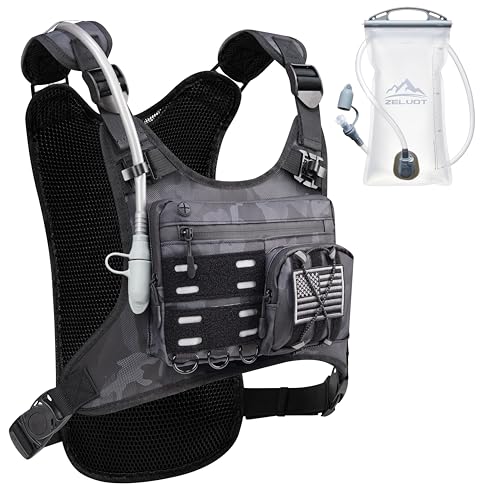 Zelvot Running Vest with 2L Water Bladder, Hydration Backpack, U.S. Design Patent, Lightweight Hydration Pack with Gear Holder, Reflective Chest Pack for Men Women - color: Black Camo, size: X-Small-Small
