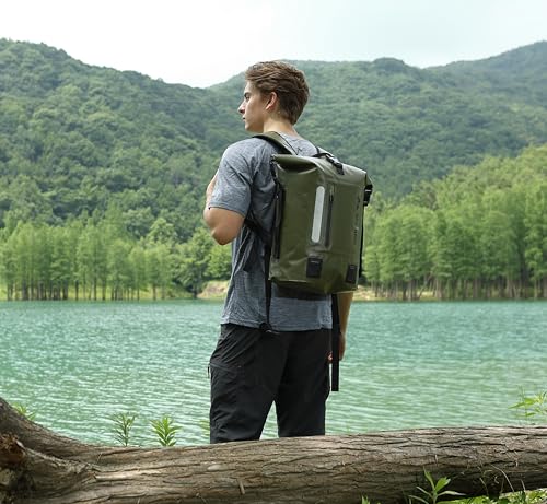 MARCHWAY Roll Top Waterproof Backpack, Floating Dry Bag 20L/30L/45L with Ergonomic Rectangular Base, Cushioned Back, Hip Strap for Hiking Camping Kayaking Travel (Army Green, 20L) - color: Army Green, size: 20L