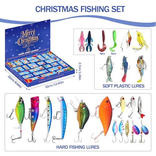 Fishing Lures kit, 27 Pcs Surprise Set Bass Fishing Lures for Freshwater,Fishing Gear Set- Valentine Gifts for Men, Father's Day Fishing, Fishermen, and Anglers