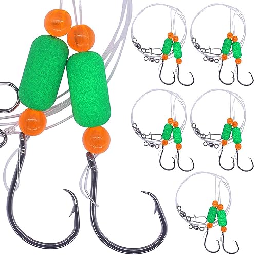 Pompano-Rigs-for-Surf-Fishing-Saltwater-Gear with Double Circle & Wide Gap Hook-6-Pack Surf Fishing Tackle - color: Green Floats 6-Pack, size: 2/0 Circle Hook