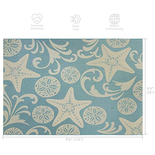 Gertmenian Indoor Outdoor Area Rug, Classic Flatweave, Washable, Stain & UV Resistant Carpet, Deck, Patio, Poolside & Mudroom, 6x9 Ft Medium, Party Starfish Sand Dollar, Oasis Green Sand - color: Party Starfish Sand Dollar Oasis Green Tan, size: 6'6" x 9'