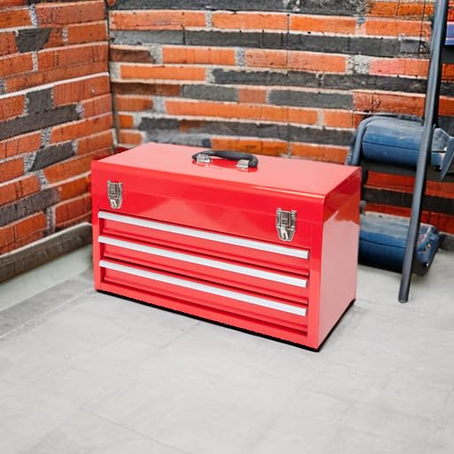 BIG RED ANTBD133-XB Torin 20.5" Portable 3 Drawer Steel Tool Box with Metal Latch Closure, Red - color: Red, size: 20.5 Inch