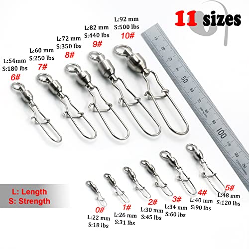 FishTrip Snap Swivels 30Pack Ball Bearing Fishing Swivels Saltwater 0#-10# Duo Lock Barrel swivels Fishing Clips Swivels Fishing Tackle - size: Size3 (60lbs) 30pcs