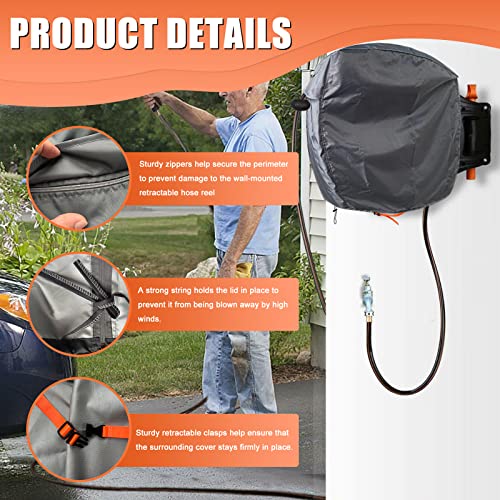 Garden Wall Mounted Retractable Hose Reel Cover, 450D Oxford Polyester Coated Tarp, 100% Waterproof Sunscreen Hose Reel Cover, for:Giraffe tools,Ayleid,Gardena and More.grey,24"L x18"Wx24H" - size: 24" x 18" x 24"