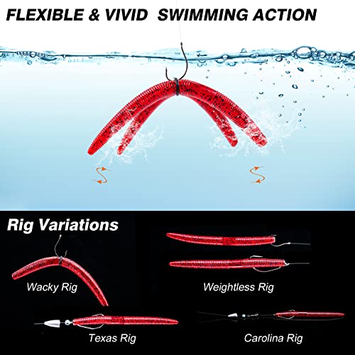 Goture Wacky Worm Fishing Lure Kit with Soft Plastics, Wacky Rig Tools, O-Rings, Worm & Drop Shot Hooks, Beads, Weights & Tackle Box - color: B-143pcs Wacky Worm Tool Kit(5" Soft Worm)