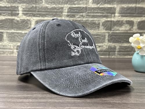 Fishing Baseball Cap for Men Women, Adjustable Embroidered Hat | Fishing Gear, Outdoor Adventure Design, Precision Embroidery Craft, One Size Adjustable Fit - color: Grandpa (Washed Black)