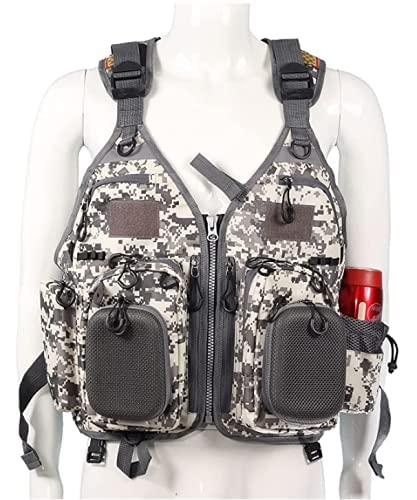 JKSPORTS Fly Fishing Vest - Fishing Safety Life Jacket for Swimming, Sailing, Boating, Kayak - Floating Multifunction Breathable Backpack for Men and Women - Adjustable, Grey/Green/Red/Blue - color: White camouflage, size: with foam