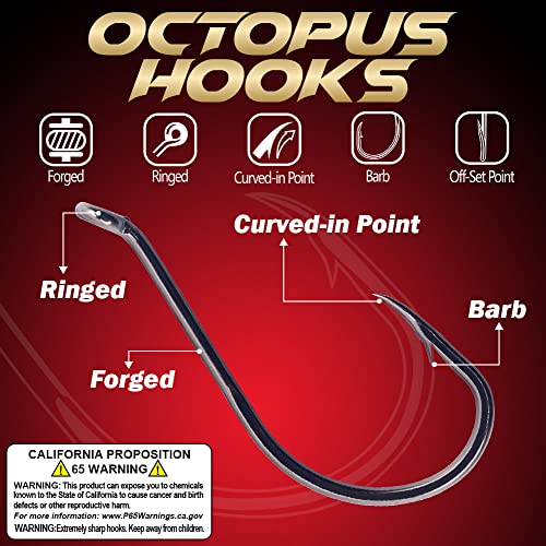 Octopus-Hook-Fishing-Beak-Circle-Hooks-Freshwater-Red-Black-100-50 Pack - color: 2-Black, size: Size:2/0 50-Pack