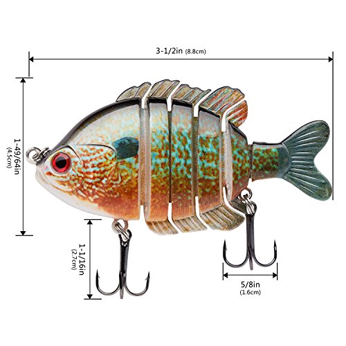 BASSDASH SwimPanfish Multi Jointed Panfish Bluegill Swimbaits Hard Topwater Bass Lures Fishing Lure Crank Saltwater 3.5in/0.85oz - color: LONGEAR