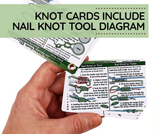 Fishing Nail Knot Tying Tool Combo: Knot Guide, Tool, and Fly Box Sticker | Fishing knot tool kit with waterproof cards, fly knot tying tool & hook cleaner, fly box sticker. Great gift for fisherman.