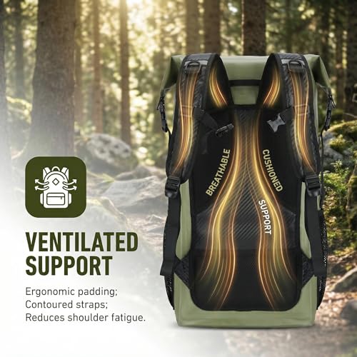 100% Waterproof Roll-Top Dry Bag Backpack with Front Splash-Proof Pocket, Lightweight Floating Pack for Kayaking, Hiking & Travel,35L (Green-black) - color: Green-black