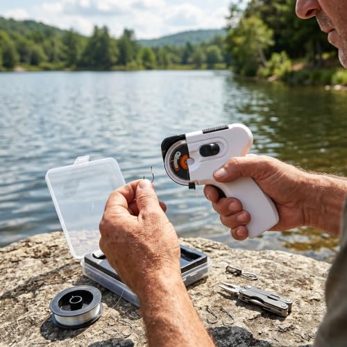 Automatic Fishing Hook Tier Tool - Fast Electric Hook Line Tying Device Machine with PC ABS Shell for Fishing Hooks and Lures (Battery Powered)