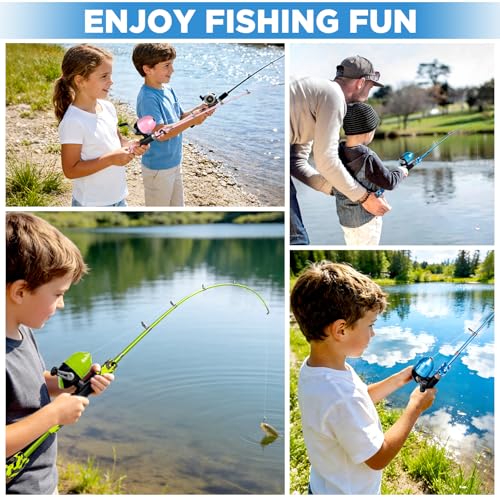 PLUSINNO Kids Fishing Pole with Spincast Reel Telescopic Fishing Rod Combo Full Kits for Boys, Girls, and Adults - color: Green, size: 4FT / 1.2M
