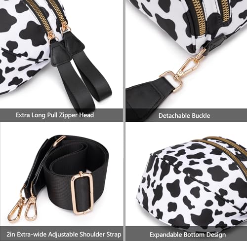 Pure Colour Crossbody Bum Bags for Women Spacious Checkered Cross body Bag Nylon Trendy Fanny Pack for Travel - color: Cow Pattern