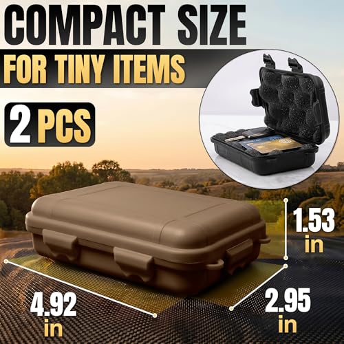 2 Pcs Small Waterproof Box – Compact Size, Lightweight, Easy Carry Geocache Containers 4.92x2.95x1.53", Tether Loops, Foam Padding – Small Hard Case with Foam for Hiking, Travel, Camp & Fishing Gear
