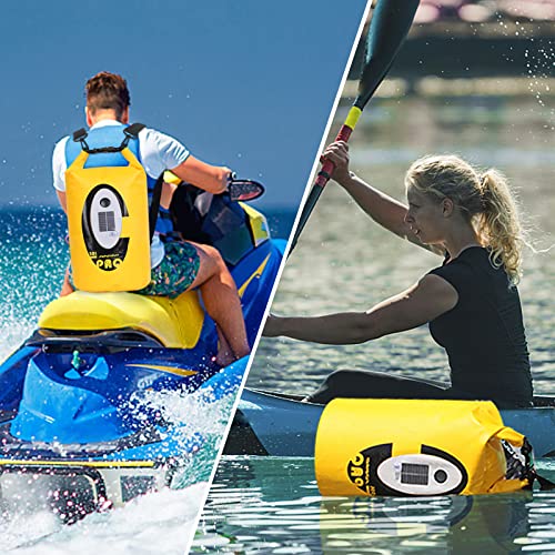 Qoolife Dry Bag Waterproof with Solar Bluetooth Speaker & Light - 10L/20L Roll Top Dry Sack Keeps Gear Dry for Men Women Kayaking, Beach, Rafting, Boating, Hiking, Camping and Fishing - color: Yellow with BT Speaker, size: 20L