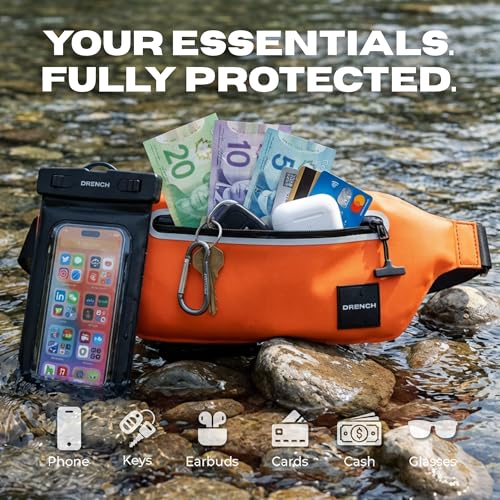 Drench Waterproof Fanny Pack & Waterproof Phone Pouch Set | IPX8 Submersible Waist Pack Dry Bag for Fishing, Hiking, Camping, Kayaking, Paddle Boarding & Water Sports | Orange - color: Orange