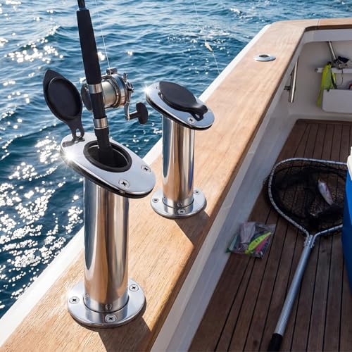 2 Pcs Boat Stainless Steel Fishing Rod Holder 30 Degree with PVC Cap 10 Pcs Kayak Pad Eyes with Screws Rigging Kit Kayak Fishing Accessory Pad Eye Kit