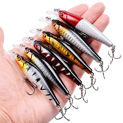 Aorace Fishing Lures Kit Mixed Including Minnow Popper Crank Baits with Hooks for Saltwater Freshwater Trout Bass Salmon Fishing - color: Item-E 56pcs