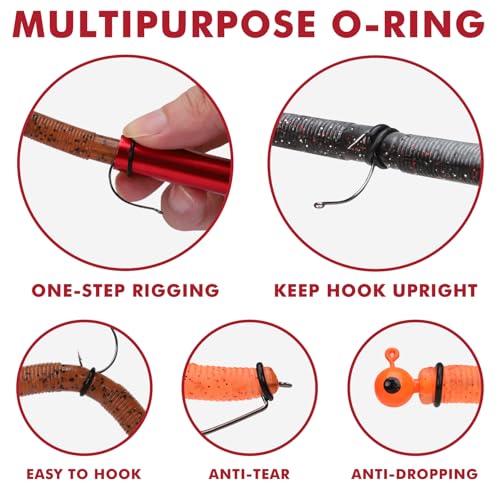 TRUSCEND Gradient Fishing Wacky Rig Tool with Silicone O Rings 210Pcs for 3"-4" and 5"-7" Fishing Worm Lures, Ultra-Smooth Downriggers Tube for Easy Installation and Great Protection of Stick Bait N1 - color: Gradient Red