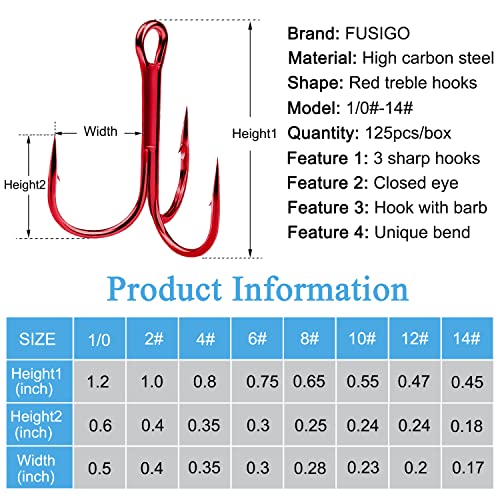 Treble Fishing Hooks, 110pcs Super Sharp Triple Fish Hook Classic Round Bend High Carbon Steel Treble Hooks Barbed for Catfish Bass Trout Freshwater Saltwater - color: Red, size: 110pcs 10#
