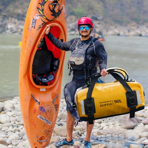 ESONE Dry Bags Waterproof Backpack for Men/Women, 90L, Ideal for Kayaking, Travel, Boating, Camping, Paddle Board, Surfing - color: Yellow, size: 90L
