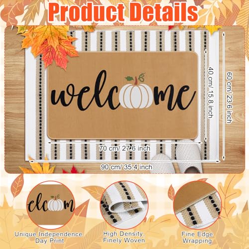 Tinideya 2 Pcs Fall Layered Doormat Set, Farmhouse Pumpkin Welcome Mat with Striped Layering Rug for Autumn Thanksgiving Outdoor Entryway Porch Decor - size: 16 x 28 Inch,24 x 35 Inch, style: Pumpkin