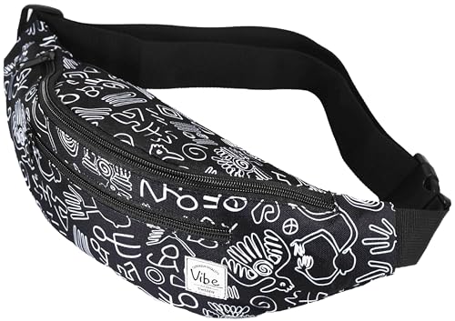 Vibe Festival Gear Rave Fanny Pack for Women Men – Festival, 4 Pockets, Adjustable Strap, Cute Waist Bag, Crossbody Belt Bag, Hiking, Running, Cycling - color: Black White Tribal, size: Fits Most