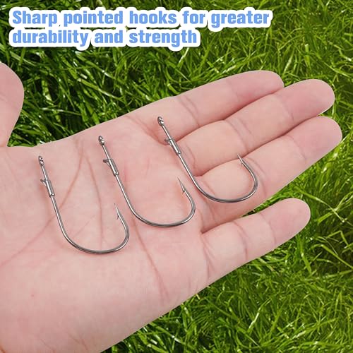 Worm Hooks Flipping Hooks Round Bend Straight Shank Heavy Cover Bass Fishing Hooks Drop Shot Hook for Plastic Worms Texas Neko Rig Bait Keeper Hooks Freshwater Saltwater 10/30 Pack - size: 30pcs