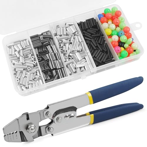 Fishing Crimping Tool Kit Fishing Crimping Pliers Stainless Steel Wire Crimping Tool with 500pcs Crimp Sleeves Set, 4 Size Crimp Sleeves Fishing Tackle Pliers - color: Stainless Steel Crimping Pliers
