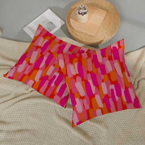 Preppy Hot Pink Pillow Covers 16x16 Inch 2 Pcs Burnt Orange Abstract Paint Decor Throw Pillows Modern Aesthetic Funky Outdoor Holiday Decoration Pillowcase Linen Cushion Cover for Couch Bed - color: Preppy Pink Orange, size: 16" x 16" (Pack of 2)
