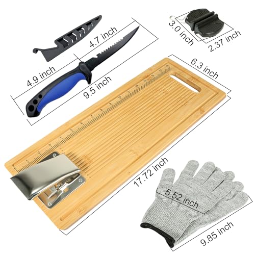 EXJIOTA Fish Cleaning Board, Fish Fillet Board with Clamp Fillet Knife and Gloves, Portable Fishing Measuring Board 18 inches, Fish Cleaning Kit Gifts for Fishing Man Woman