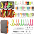 Soft Fishing Lures Set with Tackle Box, 6.5cm/8cm Paddle Tail Swimbaits, 60PCS Soft Plastic Baits with Curly Tails, Freshwater Fishing Lures for Bass, Trout, and More - color: 70 soft baits +30 Tube Jig+ double-sided bait boxes