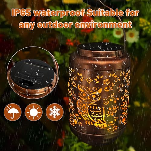 HONGLAND Solar Lanterns Outdoor Gifts for Women, Waterproof Hollowed-Out Owl Design with Warm White LED, Auto On/Off Solar Hanging Lights for Garden, Patio, Porch Decor - color: Owl