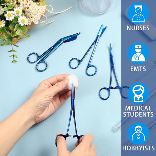 BBTO Hemostat Curved and Straight Hemostat Forceps Piercing Pliers Forceps, Stainless Steel Straight and Curved Pliers, Fishing Tweezer(Blue,4 Pcs) - color: Blue