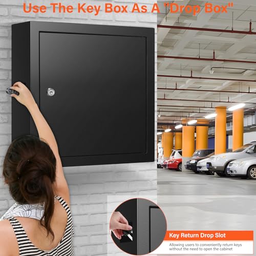Nebakne 100 Keys Key Cabinet, Anti-Theft Key Lock Box with Key Tags, Adjustable Key Organizer Wall Safe for Car Office House Garage Rental Business - color: Black, size: 100 Key Hook