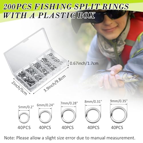 Skylety 200 Pcs Fishing Stainless Steel Split Rings, 50 Treble Hooks, Lure Tackle Connector Fishing Pliers, Fish Lanyard and 876 Lure Eyes for Tackle Fish - color: Black