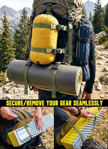 Molle Tactical Backpack Straps 24" Adjustable, Rush Tier System Molle Accessories for Military Assault Backpack Army Rucksack Attachment Nylon Compression Tie Down Strap for Tripod Gear, Sleeping Bag - color: Army Green 4Packs, style: Style B