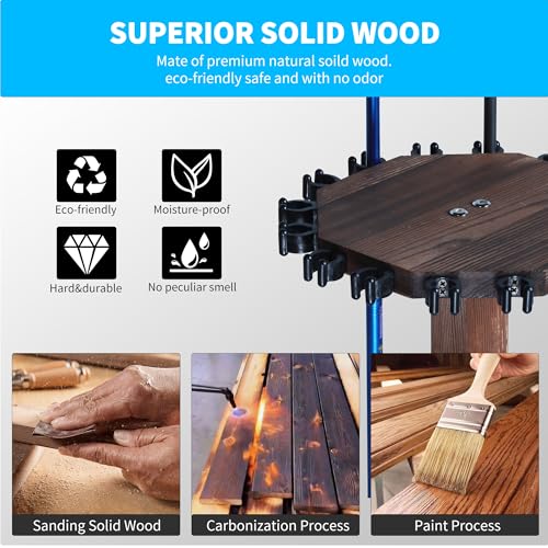 360° Rotating Natural Wood Fishing Rod Holder, Round Floor-Standing Fishing Rack Stores 16 Rods, Fishing Pole Storage Organizer for Garage, Basement, or Shed, Easy to Install - size: Round