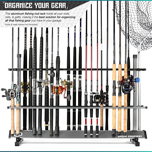 Savior Equipment Fishing Rod Rack Holder Organizer, 24-48 Slots to Hold Fresh Salt Water Spinning Rods & Reel Combo, Lightweight Aluminum Vertical Fish Pole Garage Storage Ground Display Stand - color: Gunmetal Gray, size: 48-Slots