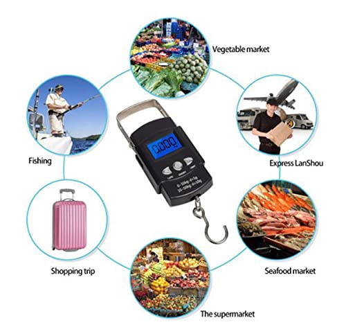 TXY Fish Scale, 50kg/110lb Portable LCD Electronic Hand Scale Travel Hanging Fish Scale with 1m Ruler Tape Precision Steelyard Scales for Fishing