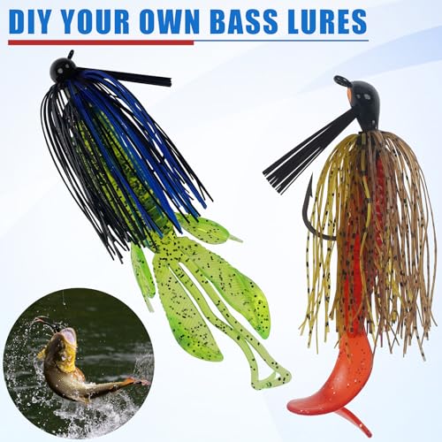 Bass Fishing Lures Kit Include Weedless Football Swim Jigs, Spinner Bait Skirts, Craw Soft Plastic Worms Grub Bait Set Fishing Lures for Bass Trout