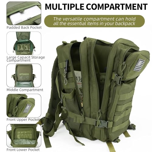 gracedon Tactical Backpack - Military Molle Bag 3 Days Pack for men and Women Large Assault Rucksack 45L (Green) - color: Green