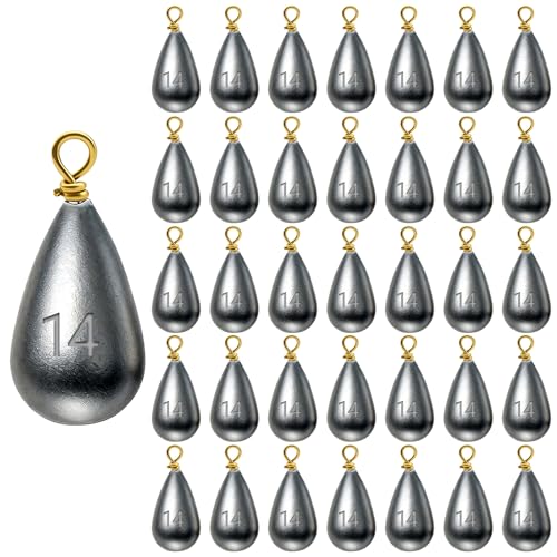 Casting Sinker Weights Assortment, Teardrop Fishing Sinkers with Brass Swivel Loops, 1/8 oz to 3/4 oz, Drop Shot Weights for Bass Catfish, Freshwater Saltwater - color: 35pcs-1/2oz